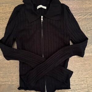 Abercrombie & Fitch Black Ribbed Zip-Up Top